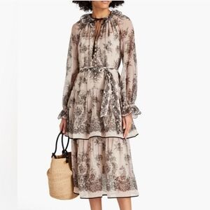 Zimmermann Dancer Tiered Printed Cotton Silk Midi Dress Size 2 AU/ 8 US $1420